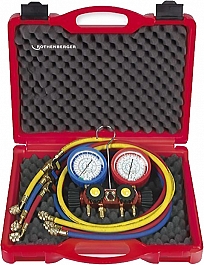 Четырехпозиционный аналоговый манометрический коллектор и напорные шланги с шаровым краном для хладагентов R410A, R32 Rothenberger Plus II 5/16 SAE